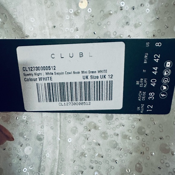 Club L Sparkly Night WHITE SEQUIN COWL NECK MINI DRESS US Size 8 - Picture 5 of 7